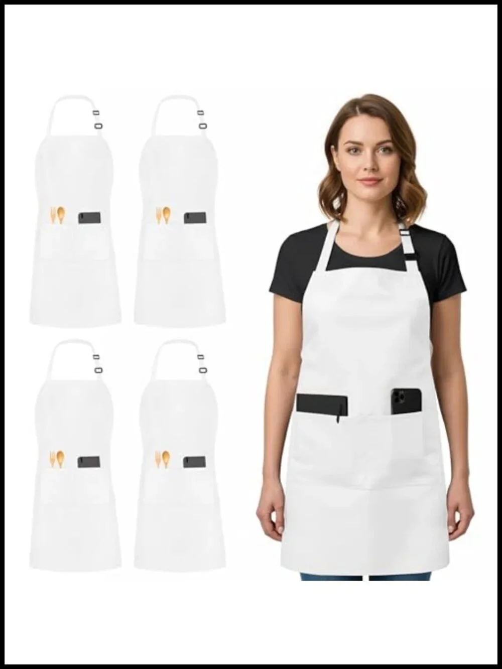 4 Pack Bib Aprons Adjustable with 2 Pockets Water Oil Resistant